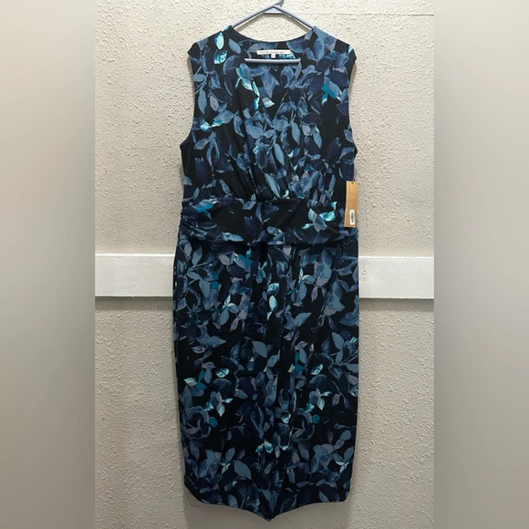 RACHEL Rachel Roy Sleeveless Printed Matte Jersey Dress in Teal Berry Bush NWT - Picture 2 of 7
